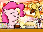 candy chocolate dessert duo eating eyes_closed female food hair male pink_hair wings cardcaptor_sakura friendship_is_magic hasbro my_little_pony kero_(cardcaptor_sakura) pinkie_pie_(mlp) equid equine horse mammal pony 4:3 crossover hi_res