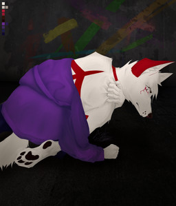 anthro blood blood_on_face bodily_fluids bottomwear clothing color_swatch concrete_floor concrete_wall crying crying_blood denim denim_bottomwear denim_clothing ear_markings fist fur graffiti graffiti_on_wall gripping_shoulder hoodie humanoid_hands inner_ear_fluff jeans kneeling male markings pants pawpads paws pulling_skin red_body red_fur red_patterns solo tail tears topwear tuft wall_(structure) white_body white_fur arkdoggo arkdoggo_(character) berger_blanc_suisse canid canine canis domestic_dog herding_dog mammal pastoral_dog absurd_res hi_res huge_filesize painting_(artwork) signature