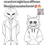 :< anthro beak black_line_art bottomwear closed_frown clothed clothing coat curled_hair duo emoji eye_through_hair eyebrow_through_hair eyebrows facial_hair front_view fur hair hands_behind_back hands_in_both_pockets hoodie lidded_eyes looking_at_viewer male markings mole_(marking) necktie open_clothing open_coat open_topwear pants papyrus_font shirt simple_background size_difference standing suit text topwear translucent translucent_hair vest whiskers white_background winterfrost avian bird domestic_cat felid feline felis mammal owl 1:1 2024 digital_media_(artwork) english_text hi_res photography_(artwork) reference_image spot_color