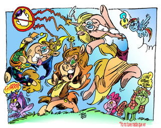 alternate_species anthro big_grin black_text blonde_hair blue_eyes blue_sky brown_body brown_clothing brown_eyebrows brown_hair brown_topwear brown_vest clothing cloud comic_panel dreadlocks eyebrows female fool's_hat grass green_body green_eyes grin group hair hat headgear headwear horn jester_outfit long_hair lute male multicolored_hair musical_instrument on_hind_legs open_mouth orange_text pink_body pink_hair pink_tongue plant playing_lute playing_music plucked_string_instrument ponification prancing purple_body purple_clothing purple_hair purple_hat purple_headwear quadruped question_mark rainbow_hair raised_eyebrow red_text sky smile speech_bubble string_instrument tan_body text tongue topwear unicorn_horn vest wings yellow_sclera yellow_speech_bubble grotezco friendship_is_magic hasbro men_without_hats my_little_pony mythology safety_dance colin_doroschuk ivan_doroschuk louise_court pinkie_pie_(mlp) rainbow_dash_(mlp) stefan_doroschuk tree_hugger_(mlp) twilight_sparkle_(mlp) equid equine horse mammal mythological_creature mythological_equine pony unicorn winged_unicorn 2021 crossover english_text hi_res signature spanish_description spanish_text traditional_media_(artwork) translated_description brother_(lore) brothers_(lore) sibling_(lore)