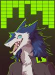 anthro biped blue_body blue_eyes blue_fur clothed clothing fluffy fluffy_hair forked_tongue fully_clothed fur hair jacket looking_at_viewer male multicolored_body multicolored_fur neck_tuft open_mouth pupils sharp_teeth slit_pupils smile solo standing teeth tongue tongue_out topwear tuft two_tone_body two_tone_fur visual_equalizer white_body white_fur sidgi nehmen sergal 2016 absurd_res hi_res smaller_version_at_source