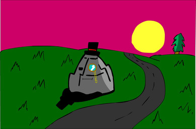 clothing eyewear grass hat headgear headwear monocle not_furry outside plant road rock shadow sky solo sun terribly_british top_hat tree unknown_artist animate_inanimate pillarbox