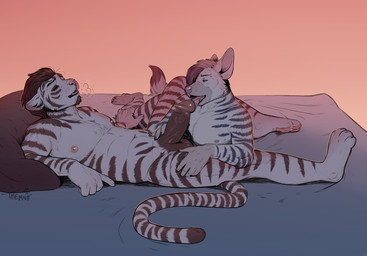 anthro balls big_penis circumcised duo fellatio genitals humanoid_genitalia humanoid_penis male male/male oral penile penis sex vein veiny_penis themutt felid hyena mammal pantherine striped_hyena tiger hi_res