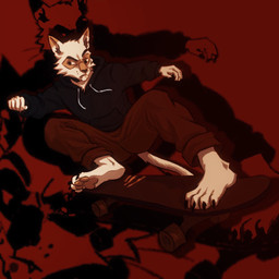 anthro bottomwear clothing feet hoodie male pants skateboard solo topwear vehicle nickdrawing beastly_crimes beastly_crimes_(2024) badgercat domestic_cat felid feline felis mammal 1:1 2026 hi_res