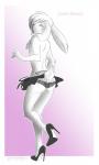 anthro biped bottomwear butt clothed clothing crossdressing femboy floppy_ears footwear fur high_heels looking_at_viewer looking_back male panties pink_eyes shoes skirt solo tail_under_skirt tattoo topless underwear white_body white_fur ghostblanketboy josie_sweet lagomorph leporid mammal rabbit 2015 hi_res