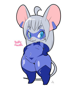anthro big_ears blue_clothing blue_eyes blue_skinsuit breasts clothed clothed_anthro clothed_female clothing ear_piercing female female_anthro fur grey_body grey_fur grey_hair hair hand_on_hip hand_on_own_hip hands_on_own_hips looking_at_viewer nipple_outline overweight overweight_anthro overweight_female piercing simple_background skinsuit small_breasts smile solo standing tail thick_thighs tight_clothing white_background wide_hips woory booty_mouse_(woory) mammal mouse murid murine rodent signature