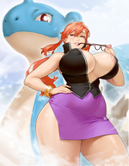 areola big_breasts breasts clothed clothing duo eyewear female glasses hair red_hair snowflake materclaws nintendo pokemon lorelei_(pokemon) generation_1_pokemon human lapras mammal pokemon_(species) 2024 absurd_res hi_res