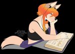 5_fingers anthro black_nose book breasts clothed clothing eyebrows eyelashes female fingers hair orange_hair reading simple_background solo transparent_background kittydee pheo_(aubrie) canid canine canis domestic_dog mammal 2022 alpha_channel digital_media_(artwork)