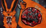 anthro balls black_body black_ears black_fur black_nose bodily_fluids detailed_internal detailed_mouth drooling duo erection fangs fully_inside fur genital_fluids genitals grey_body grey_fur inside_stomach internal male male/male male_prey markings micro mouth_shot nude open_mouth oral_vore orange_body orange_fur organs penis red_body red_eyes red_fur saliva saliva_string simple_background size_difference stomach stomach_acid tail teeth text tongue tongue_out tuft vore prince-vulpine naruto kurama canid canine canis fox mammal tailed_beast hi_res