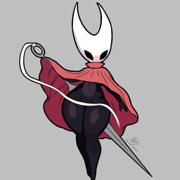 anthro black_body cloak clothing female grey_background mask melee_weapon navel simple_background solo sword thick_thighs weapon wide_hips luz_dreaw hollow_knight_(franchise) team_cherry hornet_(hollow_knight) animal_humanoid arthropod arthropod_humanoid humanoid insect 1:1 hi_res