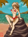 anthro athletic athletic_female big_breasts bikini bikini_model breasts clothing female model pose posing_for_picture rock sea solo swimwear thick_thighs two-piece_swimsuit under_boob water wide_hips ferinexia ashley_rockwell bovid caprine mammal sheep hi_res