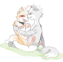 4_missing_limbs amputee anthro bandaged_stump countershade_neck countershade_torso countershading disability duo fur gore grey_body grey_fur heart_symbol kemono love male male/male missing_all_arms missing_all_legs missing_arm missing_leg orange_body orange_fur quadruple_amputee romantic white_body white_fur kiiko nintendo star_fox fox_mccloud wolf_o'donnell 2013