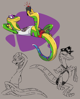 4_toes anthro bdsm biped briefs bulge clothed clothing controller feet green_body green_scales harness male purple_body red_briefs red_clothing red_underwear remote_control scales simple_background solo tail toes underwear flookz gex_(series) gex_the_gecko gecko lizard reptile scalie 2020 digital_media_(artwork) hi_res multiple_images