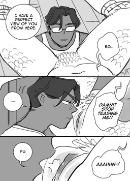 bdsm bondage bound clitoris clothed clothing duo eyewear feathers female genitals glasses hair inner_labia male navel not_furry nude pubes pubic_feathers rope scales speech_bubble text vulva starfleetrambo edward_(starfleetrambo) oskar_(starfleetrambo) animal_humanoid human humanoid mammal marine marine_humanoid oarfish_humanoid siren comic digital_media_(artwork) english_text hi_res sketch trans_(lore) trans_man_(lore)