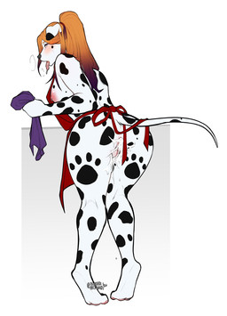 after_anal after_sex anthro anus apron apron_only black_body black_fur black_spots blush bodily_fluids bow_legged breasts breath butt clothing cum cum_drip cum_in_ass cum_in_vagina cum_inside dripping drooling female fur genital_fluids genitals hair looking_at_viewer markings mostly_nude nipple_piercing nipples panting piercing saliva solo spots spotted_body spotted_fur text vulva white_body white_fur sweetburn cathy_(dallypup) canid canine canis dalmatian domestic_dog mammal 2020 dated digital_media_(artwork) english_text hi_res signature
