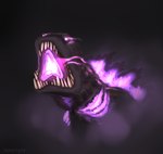 ambiguous_gender black_background black_body black_scales black_spikes fog glowing glowing_eyes glowing_mouth glowing_spikes open_mouth purple_eyes purple_spikes scales sharp_teeth simple_background solo spikes teeth jaspering godzilla_(series) toho shin_godzilla 2019 bust_portrait digital_media_(artwork) digital_painting_(artwork) portrait shaded signature