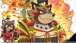 anthro black_nose border brown_body brown_fur clothing duo eyewear fur glasses grey_border hat headgear headwear kemono male overweight overweight_male robe kinoshita-jiroh sengoku_puzzle matsudaira_hirotada canid canine mammal raccoon_dog tanuki 2020