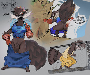 annoyed anthro anthro_focus armor backsack balls bodily_fluids body_hair bottomwear bottomwear_down brown_body brown_fur butt_slap clothed clothing darkened_balls darkened_genitalia darkened_penis dripping duo ear_piercing fluffy fluffy_tail foreskin fur gauntlets genital_fluids genitals gesture gloves hand_gesture handwear happy_trail humanoid_genitalia humanoid_penis looking_back male middle_finger mismatched_genitalia mismatched_humanoid_penis mismatched_penis mooning pants pants_down partially_clothed penis piercing plant precum precum_drip profanity pubes raised_tail red_sclera rude slap slapping_own_butt slapping_self smile smirk solo tail thick_penis laydai guardians_of_the_galaxy marvel marvel_rivals groot rocket_raccoon elemental_creature elemental_humanoid flora_fauna humanoid mammal plant_humanoid procyonid raccoon 2025 hi_res