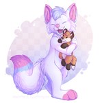 abstract_background anthro biped blue_ears blue_hair blue_tail cheek_tuft dipstick_ears dipstick_tail ear_markings eyes_closed facial_tuft fur hair head_tuft hug hugging_object hugging_plushie male markings multi_tone_tail multicolored_body multicolored_ears multicolored_fur muzzle_scabs nude open_mouth open_smile pink_body pink_ears pink_fur pink_nose pink_tail plantigrade plushie smile solo standing tail tail_markings tuft two_tone_body two_tone_fur whisker_spots white_body white_ears white_fur white_tail applepup canid canine fox mammal 2016 digital_drawing_(artwork) digital_media_(artwork) full-length_portrait portrait shaded