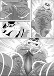 anthro blush bulge clothing eyewear genitals glasses hat headgear headwear male overalls penis slightly_chubby solo straw_hat tentacles drnx lifewonders tokyo_afterschool_summoners volos_(tas) bear mammal 2018 monochrome