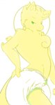 ambiguous_gender anthro bottomwear clean_diaper clothed clothing diaper looking_at_viewer side_view soft_focus solo wearing_diaper white_bottomwear white_clothing yellow_body hardscales digital_media_(artwork) half-length_portrait hi_res portrait