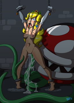 abdominal_bulge ankle_cuffs armwear barefoot blonde_hair blue_eyes bodily_fluids bound breasts chain chained clothing crown cuff_(restraint) cum cum_drip cum_from_mouth cum_in_mouth cum_in_vagina cum_inside dripping dungeon duo ear_piercing elbow_gloves eye_roll feet female forced genital_fluids gloves hair handwear headgear long_hair mostly_nude nipples not_furry piercing plant raised_arm rape restraints sex sex_slave shackles sharp_teeth slave solo_focus teeth tentacles tongue vines white_clothing white_gloves white_handwear wrist_cuffs gunshad mario_bros nintendo princess_peach elemental_creature flora_fauna human mammal monster piranha_plant tentacle_creature 2014