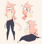 big_butt bottomwear butt clothing femboy hair male pants pink_hair simple_background solo thick_thighs kkoart domestic_cat felid feline felis mammal hi_res