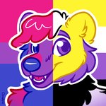 ambiguous_gender anthro bisexual_pride_colors eyebrows fangs fur hair lgbt_pride nonbinary_pride_colors open_mouth open_smile outline pride_color_background pride_colors simple_background smile snout solo teeth tongue white_outline cloudpie conditional_dnp lgbt_pride_month daitarou_hirogami bear brown_bear mammal ursine ussuri_brown_bear 1:1 2021 bust_portrait clip_studio_paint_(artwork) digital_drawing_(artwork) digital_media_(artwork) icon portrait restricted_palette