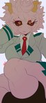 big_breasts breasts clothing female hair horn looking_at_viewer not_furry pink_body pink_hair school_uniform simple_background solo uniform noblood my_hero_academia ashido_mina horned_humanoid humanoid hi_res