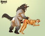 anthro ass_up bent_over blush duo genitals holding_penis holding_tail imminent_anal male male/male overweight overweight_anthro overweight_male penis size_difference spank_marks tail knest clay_(knest) domestic_cat felid feline felis maine_coon mammal 2024 hi_res