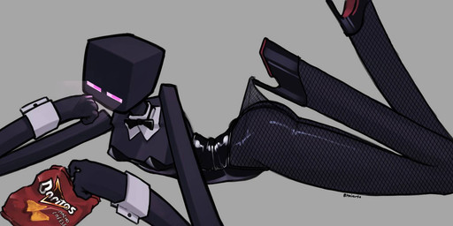 black_body bow_tie breasts bunny_costume butt chip_bag clothing costume cuffs_(clothing) female fishnet_clothing fishnet_legwear food footwear glowing glowing_eyes grey_background high_heels legs_in_air legwear leotard lying not_furry on_front pink_eyes pink_sclera pose shoes simple_background solo square_head strapless_clothing strapless_leotard tortilla_chips kaiartis doritos frito-lay hooked_on_heel_(trend) microsoft minecraft mojang xbox_game_studios enderman humanoid 2025