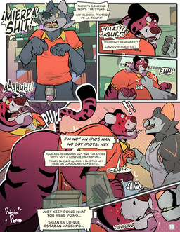 accident accidental_exposure anthro ass_up beard big_butt blush bodily_fluids butt clothed clothing clothing_pull condom convenience_store dialogue duo ears_up embarrased_horny eye_contact facial_hair genitals group group_sex half-erect kneeling larger_sub looking_at_another looking_back male male/male muscular muscular_male nervous overweight overweight_male partially_clothed paws penis profanity public public_sex rear_view screaming sex sexual_barrier_device shirt_grab size_difference slim speech_bubble submissive surprised sweat sweatdrop tail tears_of_pain text threesome trio unconscious uniform yelling patadeperro bassariscus cacomistle canid canine canis felid feline mammal pantherine procyonid ring-tailed_cat tiger wolf absurd_res comic english_text hi_res multiple_scenes