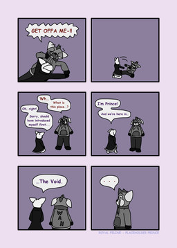 anthro bottomwear clothing coat dialogue duo fur hoodie lying_on_another male panicking pants pushing sitting standing text topwear white_body white_fur royal_feline widgetwah prince_(royal_feline) widget_(widgetwah) ailurid domestic_cat felid feline felis mammal red_panda absurd_res comic english_text greyscale hi_res monochrome