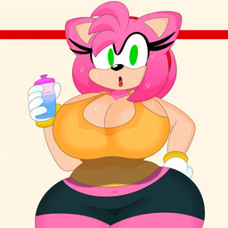 accessory anthro big_breasts bodily_fluids bottle bottomwear breasts cleavage clothed clothing container curvy_figure exercise eyelashes female fingers fur gloves green_eyes hair hair_accessory hairband hand_on_hip handwear headband hourglass_figure huge_breasts inside lipstick looking_at_viewer makeup multicolored_body multicolored_fur navel open_mouth pink_body pink_fur pink_hair red_lipstick shirt short_hair shorts simple_background small_waist solo standing sweat tan_body tan_fur tank_top text thick_thighs tongue topwear two_tone_body two_tone_fur voluptuous water_bottle wide_hipped_female wide_hips workout workout_clothing 3barts sega sonic_the_hedgehog_(series) amy_rose eulipotyphlan hedgehog mammal 1:1 2022 absurd_res digital_drawing_(artwork) digital_media_(artwork) english_text hi_res