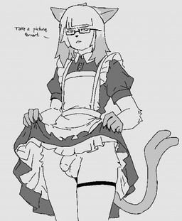 accessory anthro balls bottomwear clothed clothing clothing_lift eyewear forked_tail garter genitals glasses maid_uniform male penis skirt skirt_lift solo tail uniform unusual_anatomy unusual_tail wearing_glasses too_much_radio sketch trans_(lore) trans_man_(lore)