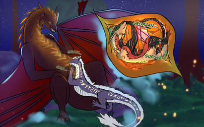 abdominal_bulge belly big_belly bodily_fluids bodily_fluids_string bodily_noises claws dripping drooling endosoma female feral fluffy fur glistening glistening_bodily_fluids glowing green_hair group hair horn hungry imminent_vore inside inside_stomach internal lava looking_pleasured male male/female membrane_(anatomy) membranous_wings nude onomatopoeia oral_vore organs predator/prey rumbling_stomach safe_vore saliva size_difference smaller_male smile soft_vore sound_effects stomach tail teeth text trio vore warm wet wings x-ray_view superplus ark_survival_(series) european_mythology mythology corrhan fury_(corrhan) kustrin dragon managarmr mythological_creature mythological_scalie scalie western_dragon wyvern digital_media_(artwork) hi_res