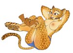 anthro breasts brown_eyes brown_spots butt claws clothing disembodied_hand duo exercise female fingers fur hands_behind_head markings nipples open_mouth simple_background sit-up smile solo_focus spots spotted_body spotted_fur white_background yellow_body yellow_fur venjiiart dreamworks madagascar_(series) gia_the_jaguar felid feline jaguar mammal pantherine digital_media_(artwork) full-length_portrait hi_res portrait