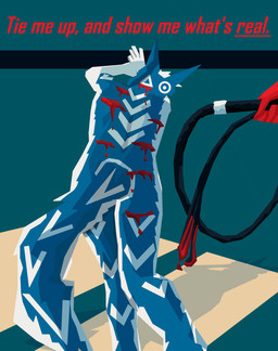ambiguous_gender anthro bdsm biped blood blue_body blue_fur bodily_fluids bondage bound circle_(marking) dominant dominant_male duo fur fur_markings hair leaning_down male male/ambiguous male_anthro male_focus markings masochism offscreen_character poster rear_view red_body red_fur short_story simple_background solo_focus standing submissive submissive_male submissive_masochist text triangle_(marking) whip whipped white_body white_fur white_hair wounded garbage_art fancy_dawg canid canine canis domestic_dog mammal absurd_res cel_shading digital_media_(artwork) hi_res restricted_palette shaded story story_in_description