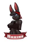 anthro areola banner black_nose blue_eyes breasts eyewear female glasses looking_at_viewer nipples nude ribbons solo speech_scroll max_blackrabbit maxine_blackbunny lagomorph leporid mammal rabbit 2015 alpha_channel digital_media_(artwork) half-length_portrait portrait