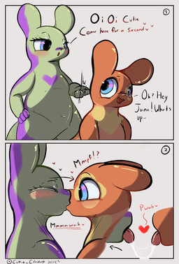 2_panel_comic after_kiss ambiguous/ambiguous ambiguous_gender anthro anthro_on_anthro big_eyes blush blush_lines bodily_fluids dialogue eyelashes french_kissing kissing multicolored_eyes navel nude_ambiguous nude_anthro saliva saliva_string semi-anthro slightly_chubby slightly_chubby_ambiguous text tongue tongue_out cutie_clanket rain_world videocult cutie_clover juniper_bloom slugcat comic english_text hi_res female_(lore) male_(lore)
