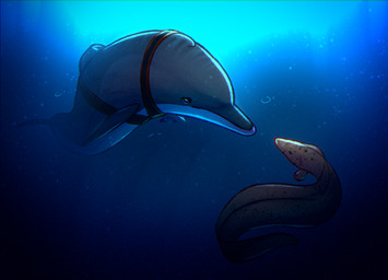 ambiguous_gender blue_eyes brown_body bubble dolphin_tail duo feral grey_body grey_fin grey_fins underwater water rehqwq aquatic cetacean dolphin eel fish mammal toothed_whale 2024