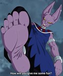 barefoot clothing dialogue feet foot_fetish foot_focus male soles solo foot_ninja15 dragon_ball dragon_ball_super beerus humanoid absurd_res digital_drawing_(artwork) digital_media_(artwork) hi_res