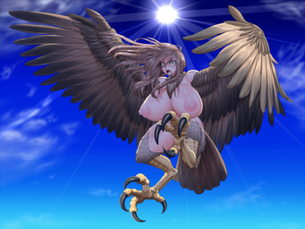 areola attack bare_shoulders big_areola big_breasts blue_sky breasts brown_body brown_feathers brown_fur brown_hair chest_tuft claws detailed_background fangs feathered_wings feathers feet female fur hair huge_areola huge_breasts light light_body light_skin long_hair looking_at_viewer monster_girl_(genre) nipples nude open_mouth outside shadow sharp_teeth sky solo sunlight talons teeth thick_thighs toe_claws toes tuft white_body wide_hips wings yellow_eyes ahegao8 european_mythology greek_mythology mythology animal_humanoid avian avian_humanoid harpy humanoid monster mythological_avian mythological_creature digital_media_(artwork) hi_res
