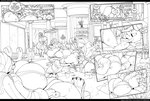 ambiguous_gender anthro bathrobe big_breasts big_penis biped black_bars bodily_fluids breasts clothed clothed_anthro clothing dialogue female genitals growth gynomorph huge_breasts huge_penis hyper hyper_breasts hyper_genitalia hyper_penis intersex massage massage_oil massage_parlor massager moan page_number penis robe speech_bubble sweat swimwear text towel towel_on_head rabid canid canine canis cetacean domestic_dog fish mammal marine mustelid otter poodle shark sperm_whale toothed_whale unknown_species whale 2019 artist_name black_and_white comic digital_drawing_(artwork) digital_media_(artwork) english_text hi_res letterbox line_art monochrome url