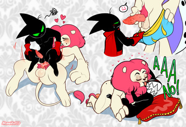 :3 all_fours anal anal_fluids anal_penetration animal_genitalia animal_penis anthro assisted_exposure balls black_body blush bodily_fluids bottomwear bottomwear_down clothed clothing dialogue duo embarrassed eyes_closed feline_genitalia feline_penis genital_fluids genitals gloves gloves_only green_sclera hair hand_on_penis handwear handwear_only heart_symbol imminent_oral kissing licking licking_another licking_partner looking_at_another looking_at_genitalia looking_at_penis lying male male/male male_on_bottom male_on_top male_penetrated male_penetrating male_penetrating_male markings mole_(marking) mostly_nude motion_lines nude on_back on_bottom on_top pants pants_down partially_clothed pattern_background pecs penetration penis penis_in_face pillow pink_hair precum pubes reverse_cowgirl_position sex simple_background size_difference standing sweat teeth text tongue tongue_out undressing white_body mawile123 cartoon_network mao_mao:_heroes_of_pure_heart king_snugglemagne_xxv sheriff_mao_mao_mao domestic_cat felid feline felis lion mammal pantherine digital_drawing_(artwork) digital_media_(artwork) english_text hi_res