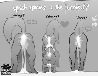 anthro anus backsack balls bodily_fluids butt cum cum_drip cum_in_ass cum_in_vagina cum_inside dripping exhibitionism female genital_fluids genitals group group_nudity male nude presenting presenting_anus presenting_hindquarters presenting_vulva public_use tail through_wall vulva kojisauce canid canine canis cervine deer mammal mustelid otter wolf absurd_res hi_res monochrome