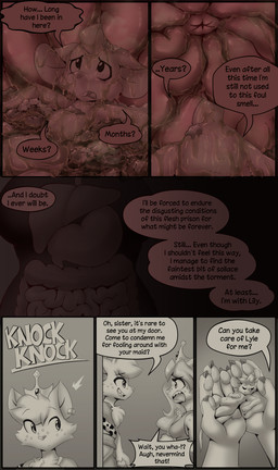 4_fingers anthro bodily_fluids chest_tuft claws clothed clothed_anthro clothed_female clothed_male clothing crown dialogue dress ear_piercing female fingers flashback food freckled_face freckles fully_clothed fully_clothed_anthro fully_clothed_female fully_clothed_male group guts headgear intestines male nude_anthro nude_male organs pancreas pawpads paws piercing red_insides speech_bubble stomach stomach_acid text tiara trio tuft unconscious vore muhny lyle_(muhny) prince_rio_(muhny) princess_nino_(muhny) domestic_cat felid feline felis mammal mouse murid murine rodent comic english_text hi_res