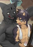 adolescent anthro athletic athletic_male bodily_fluids duo male male/male muscular muscular_male muscular_young scar sweat tongue tongue_out towel towel_around_neck young young_anthro meiutrola ken_(leeksaltboy) xiaozhuang_(leeksaltboy) canid canine canis domestic_dog mammal absurd_res hi_res