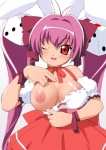 breasts clothed clothing d6 dice dress female hair long_hair looking_at_viewer nipples one_breast_out one_eye_closed purple_hair red_eyes solo standing undressing wink elf_k di_gi_charat hikaru_usada animal_humanoid humanoid lagomorph lagomorph_humanoid leporid_humanoid mammal mammal_humanoid rabbit_humanoid