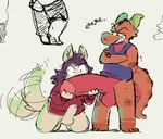 anthro big_penis bottomless clothed clothing dialogue duo erection genitals holding_penis huge_penis hyper hyper_genitalia hyper_penis male male/male penis simple_background tail tail_motion tailwag wide_eyed dozendav mythology daverage_(dozendav) sog_(squishy) borzoi canid canine canis domestic_dog dragon hunting_dog mammal mythological_creature mythological_scalie scalie sighthound